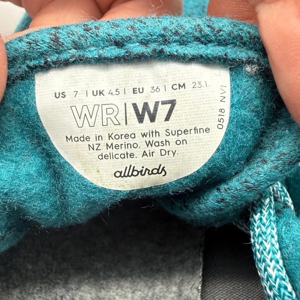 Allbirds Wool Runner Women Size 7 Teal Blue Sustainable Merino Wool Sneakers